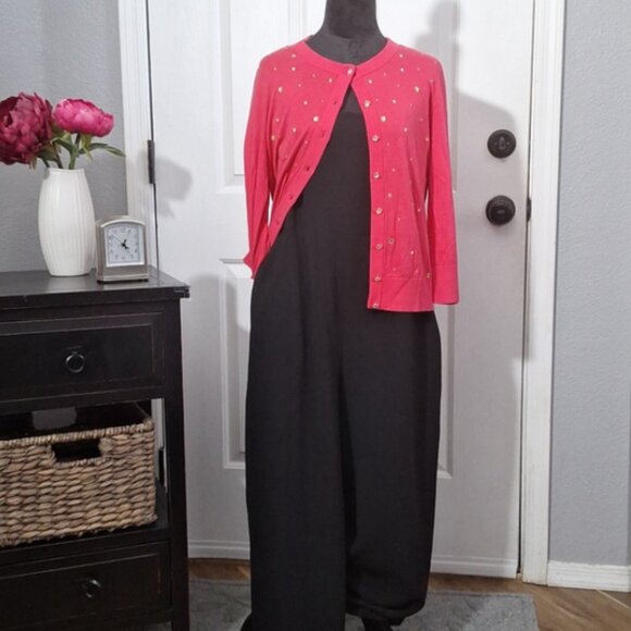 KATE SPADE New York City Live Colorfully Hot Pink Rhinestone sweater cardigan M - Picture 4 of 12